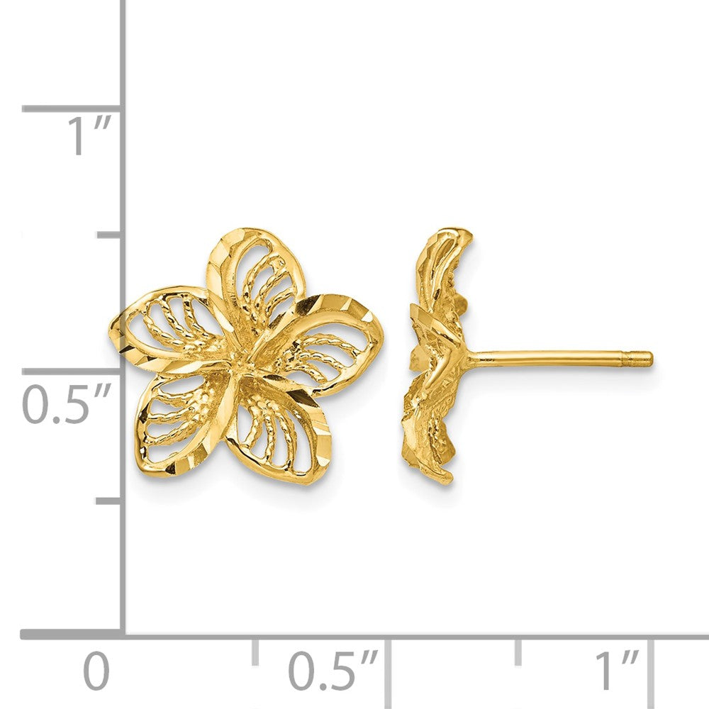 14K Diamond-cut Filigree Plumeria Post Earrings