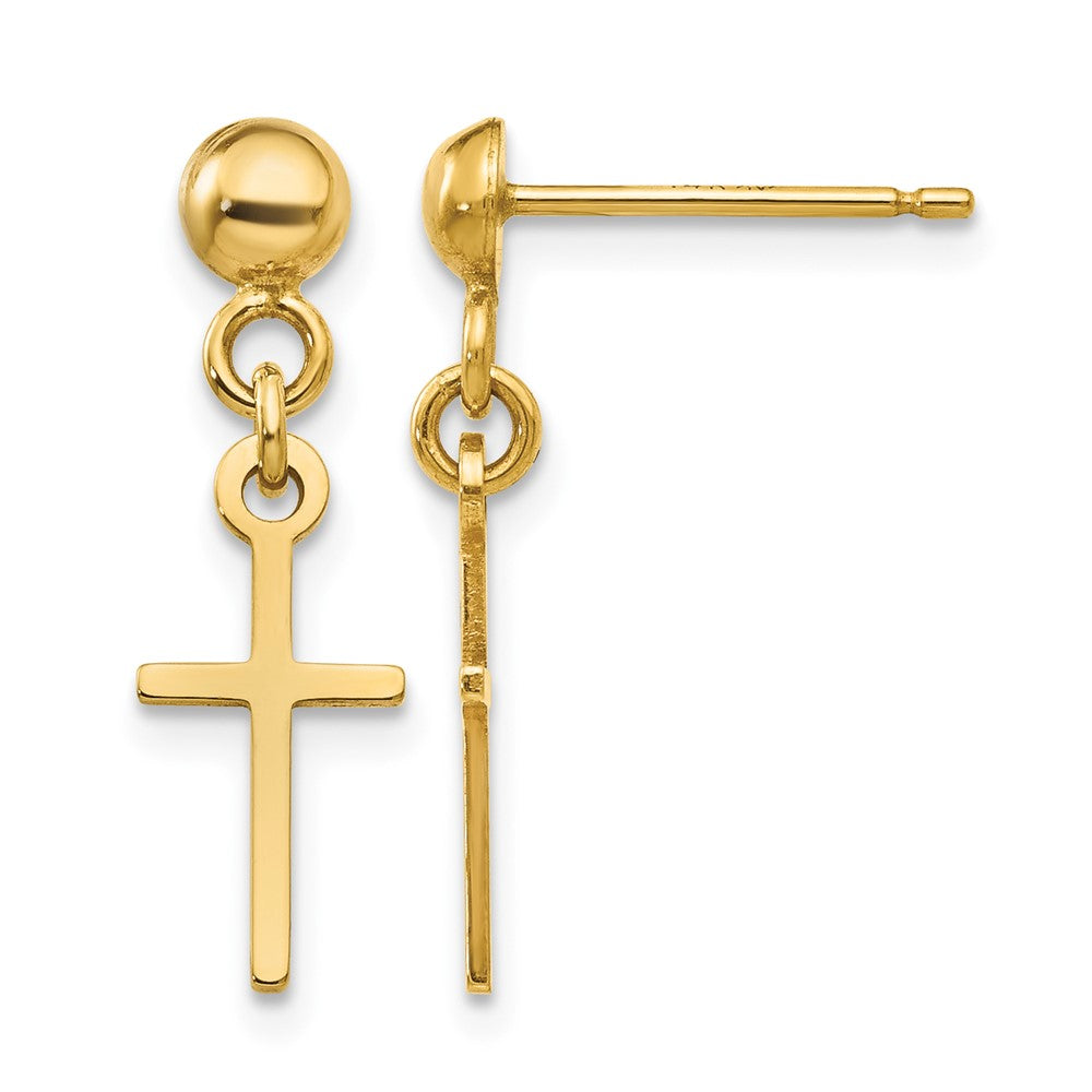 14k Polished Cross Dangle Post Earrings