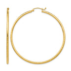 14k 2x55mm Diamond-cut Round Tube Hoop Earrings