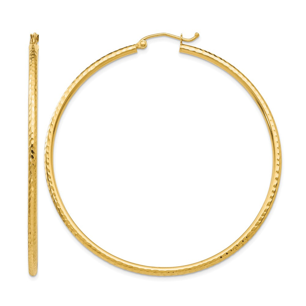 14k 2x55mm Diamond-cut Round Tube Hoop Earrings
