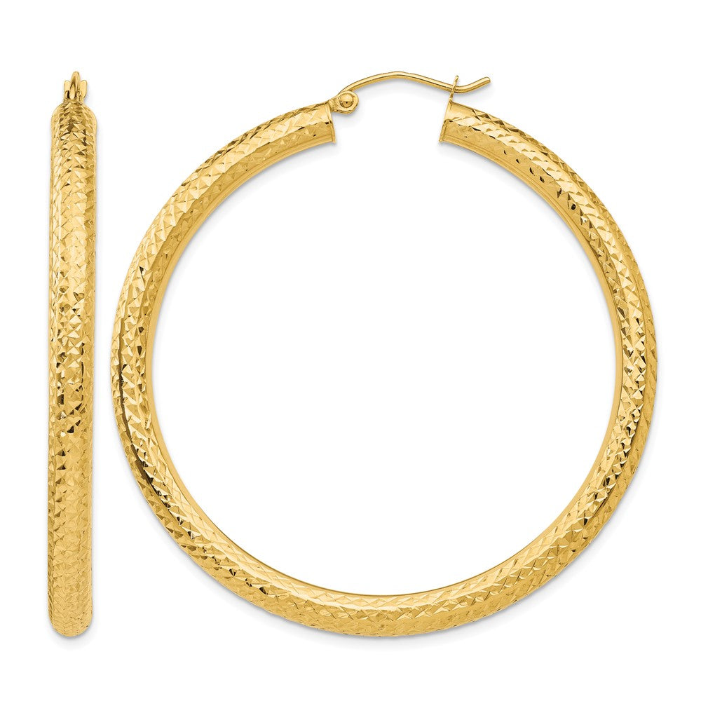14k 4x50mm Diamond-cut Round Tube Hoop Earrings