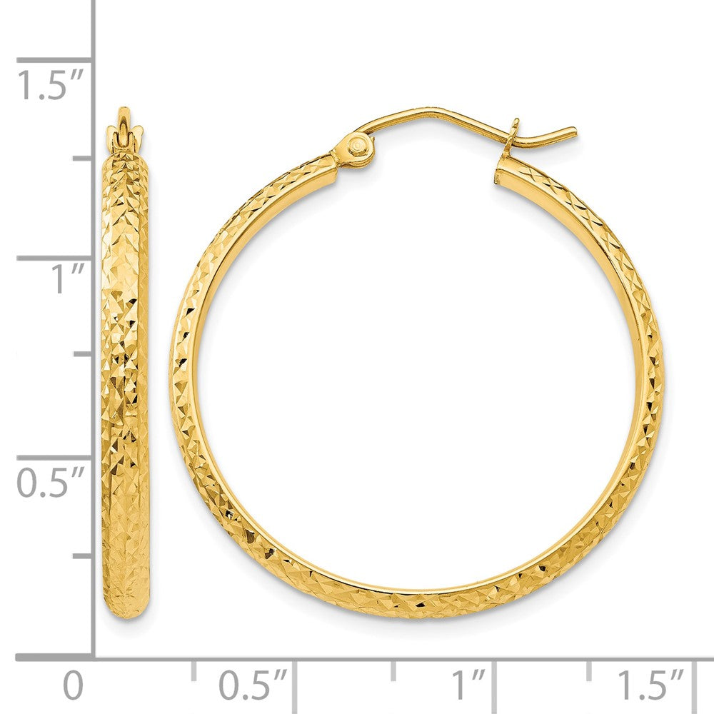 14K 2.8x30mm Diamond-cut Tube Hoop Earrings