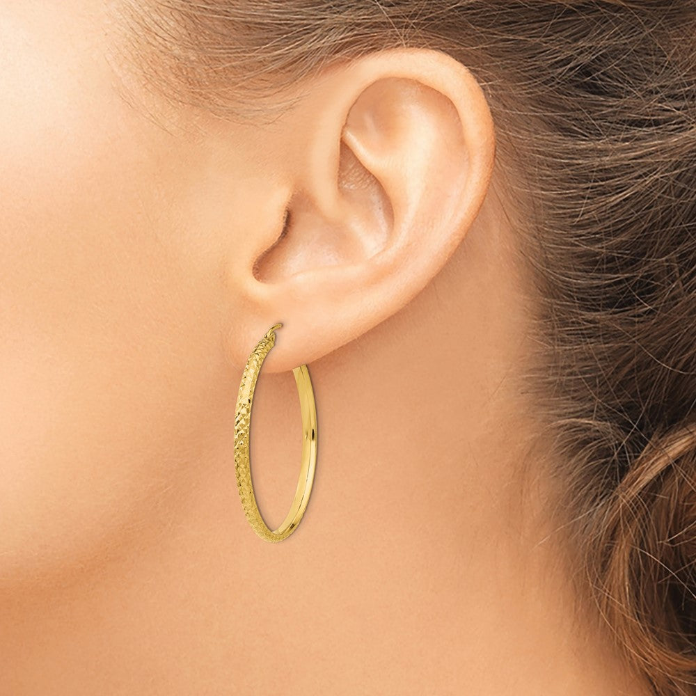 14K 2.8x37mm Diamond-cut Tube Hoop Earrings