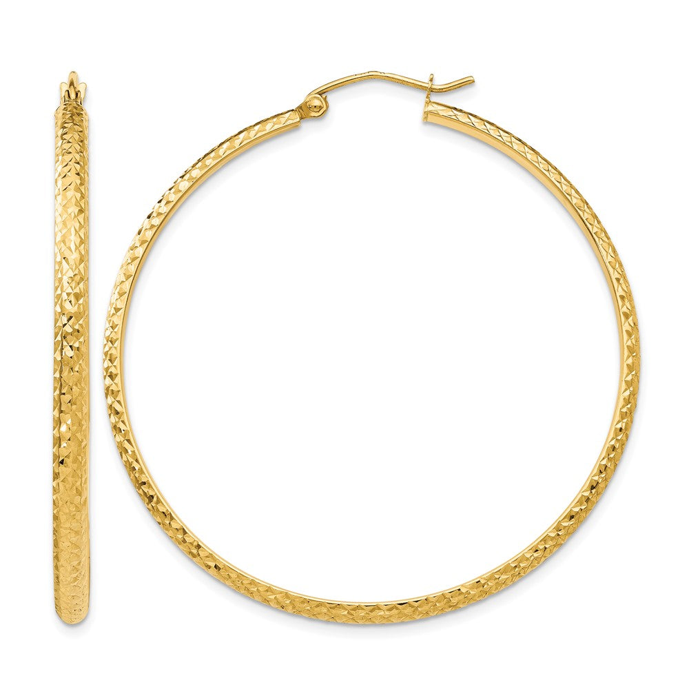 14K 2.8x46mm Diamond-cut Tube Hoop Earrings