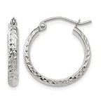 14K White Gold 2.8x18mm Diamond-cut Tube Hoop Earrings