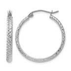 14K White Gold 2.8x25mm Diamond-cut Tube Hoop Earrings
