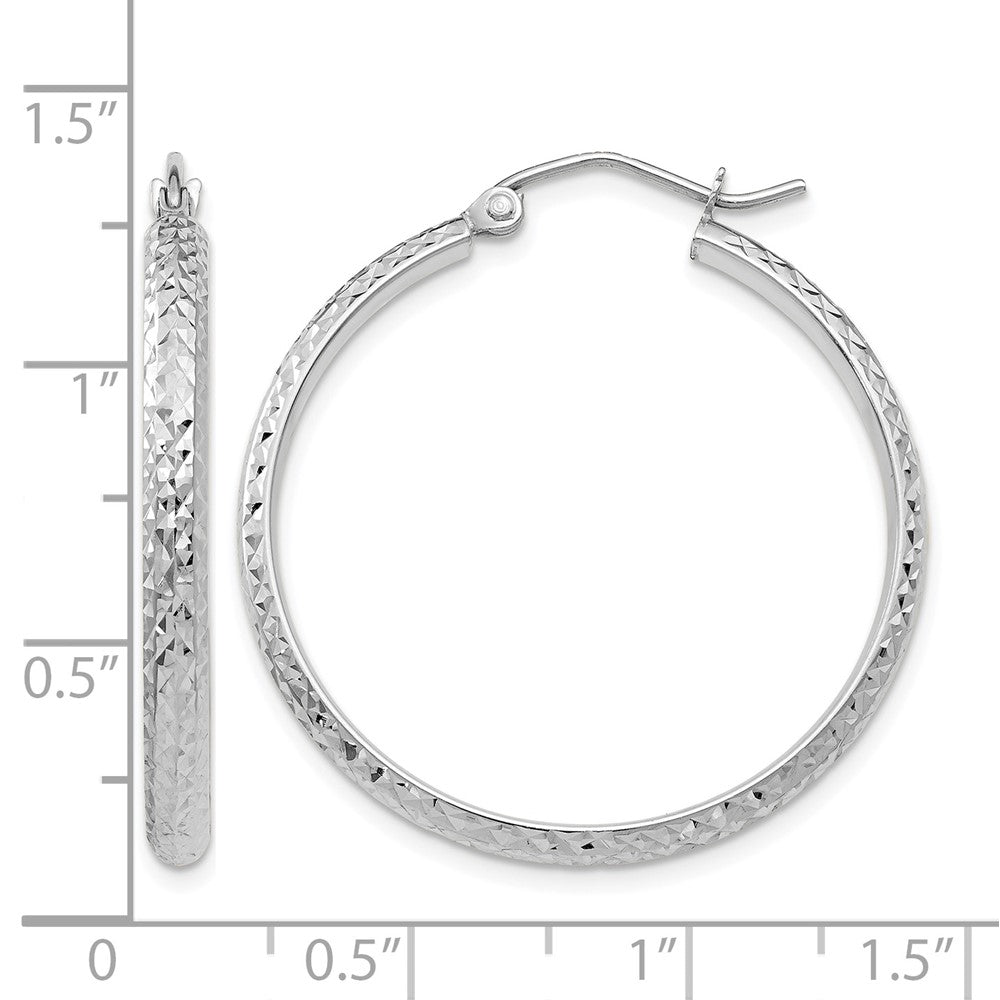 14K White Gold 2.8x30mm Diamond-cut Tube Hoop Earrings