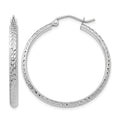 14K White Gold 2.8x30mm Diamond-cut Tube Hoop Earrings