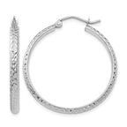 14K White Gold 2.8x30mm Diamond-cut Tube Hoop Earrings