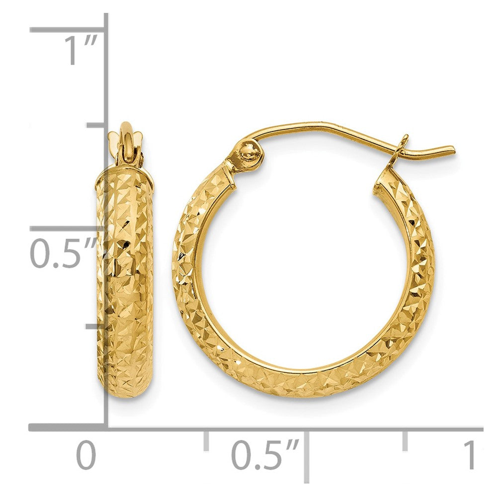 14K 3.5x17mm Diamond-cut Tube Hoop Earrings