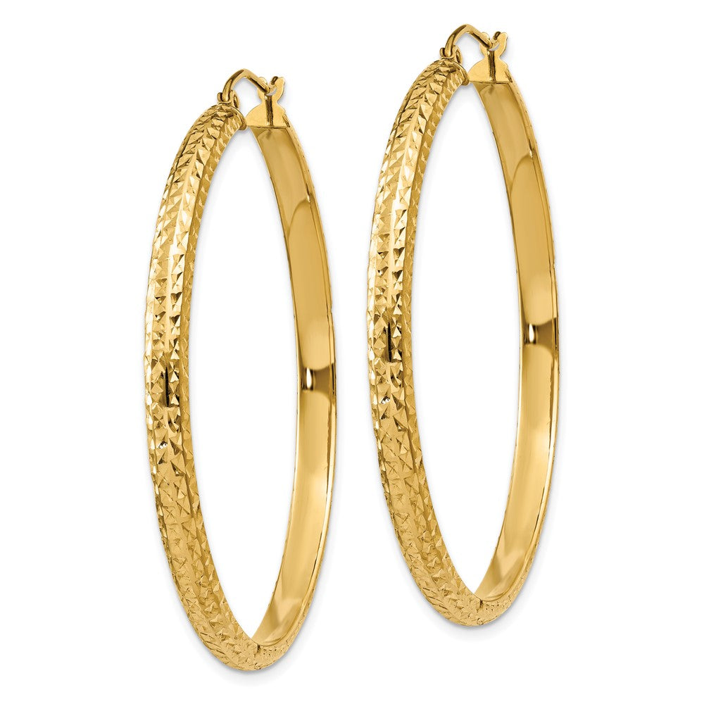 14K 3.5x46mm Diamond-cut Tube Hoop Earrings