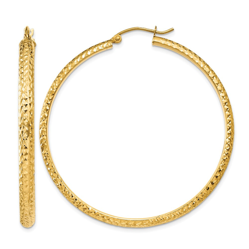 14K 3.5x46mm Diamond-cut Tube Hoop Earrings