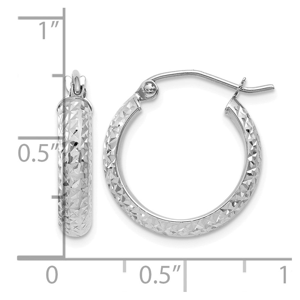 14K White Gold 3.5x17mm Diamond-cut Tube Hoop Earrings