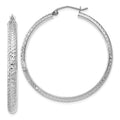 14K White Gold 3.5x38mm Diamond-cut Tube Hoop Earrings