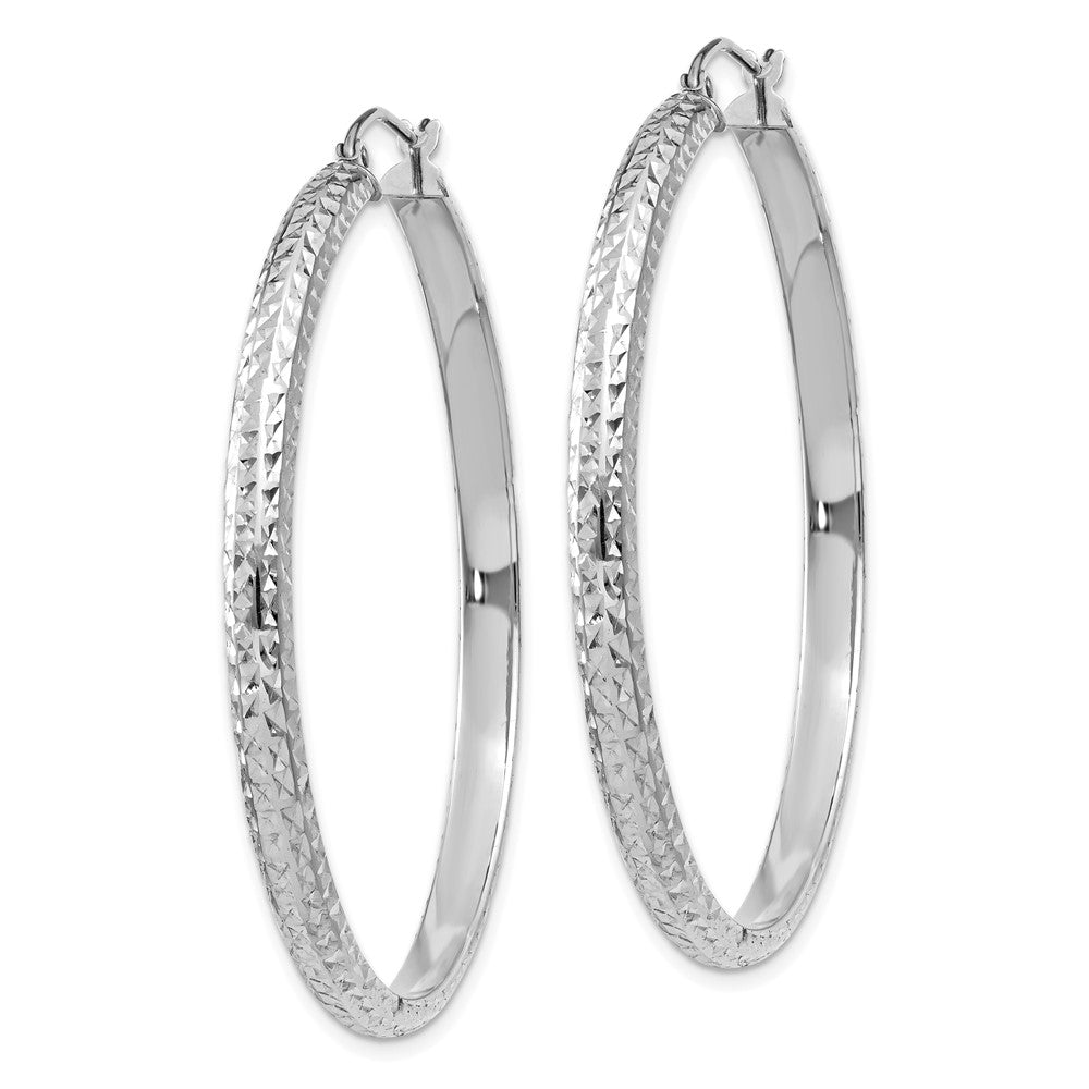 14K White Gold 3.5x46mm Diamond-cut Tube Hoop Earrings