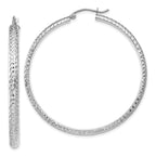 14K White Gold 3.5x46mm Diamond-cut Tube Hoop Earrings