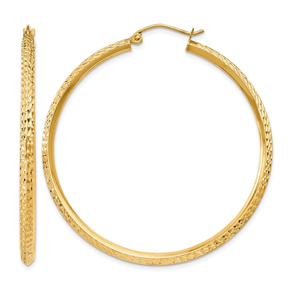 14K 2.5x45mm Knife-Edge Diamond-cut Tube Hoop Earrings