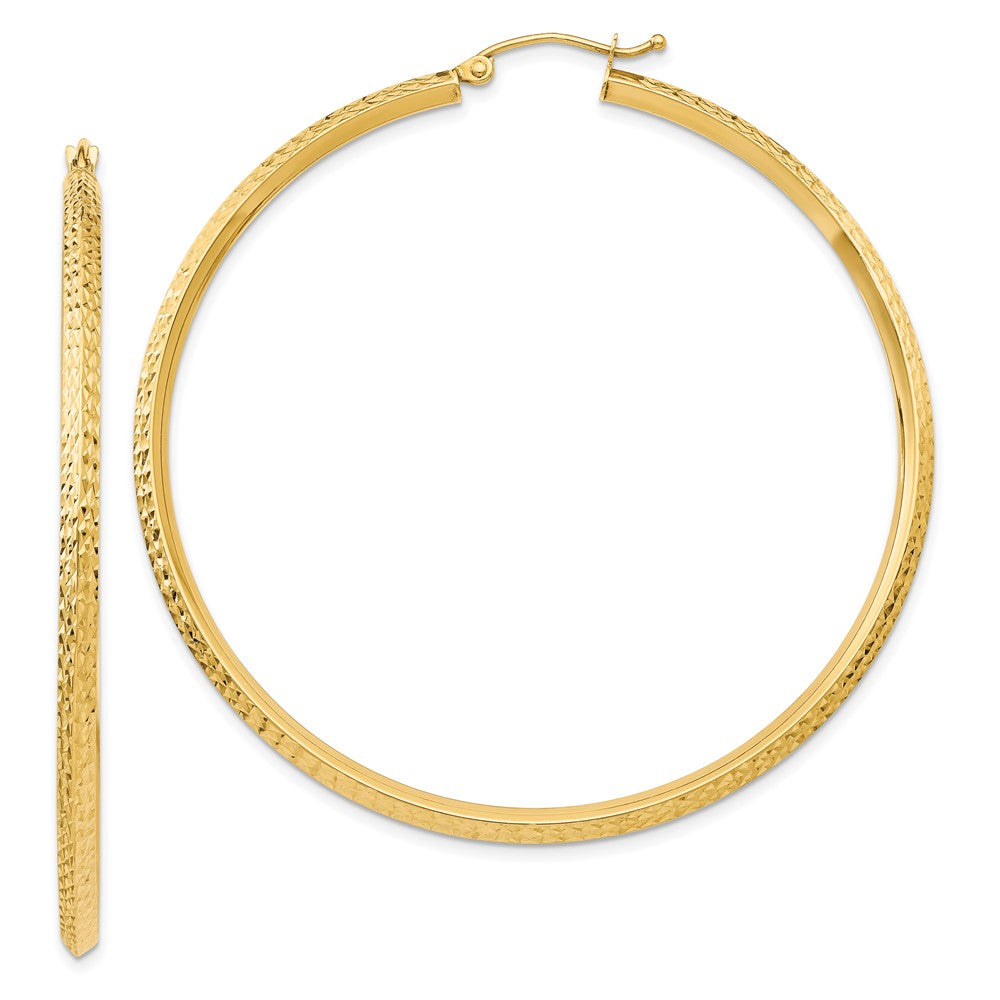 14K 2.5x55mm Knife-Edge Diamond-cut Tube Hoop Earrings