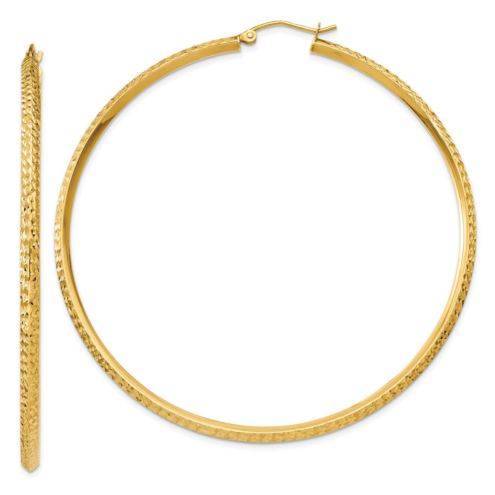 14K 2.5x65mm Knife-Edge Diamond-cut Tube Hoop Earrings