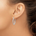 14K White Gold 2.5x25mm Knife-Edge Diamond-cut Tube Hoop Earrings