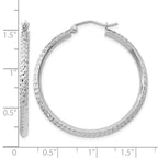 14K White Gold 2.5x25mm Knife-Edge Diamond-cut Tube Hoop Earrings