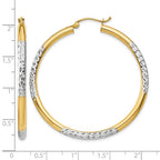 14K and Rhodium Diamond-cut 3x45mm Hoop Earrings