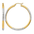 14K and Rhodium Diamond-cut 3x45mm Hoop Earrings