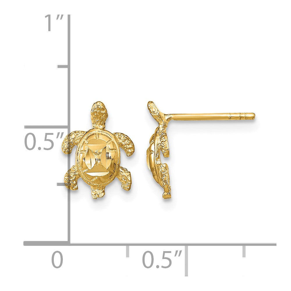 14k Polished Diamond-cut Sea Turtle Post Earrings