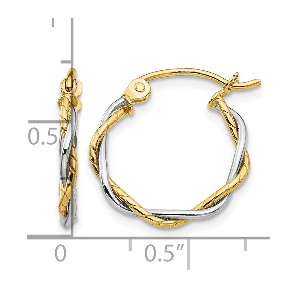 14k Two-tone Polished 1.8mm Twisted Hoop Earrings