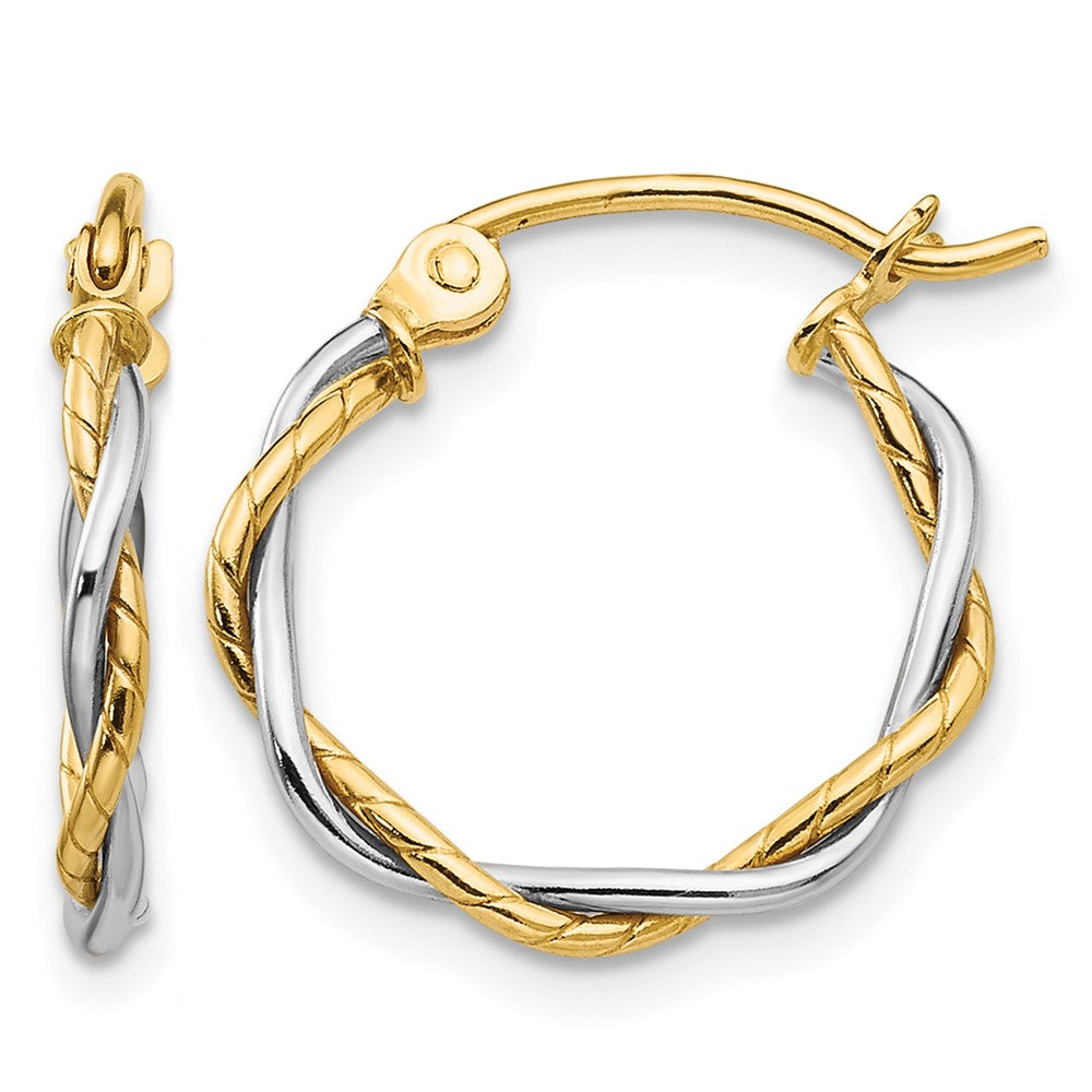 14k Two-tone Polished 1.8mm Twisted Hoop Earrings
