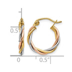 14k Tri-color Polished 2.5mm Twisted Hoop Earrings