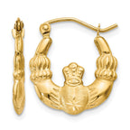 14k Polished and Satin Claddagh Hoop Earrings