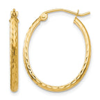 14k 2.5x25mm Lightweight Diamond-cut Oval Tube Hoop Earrings