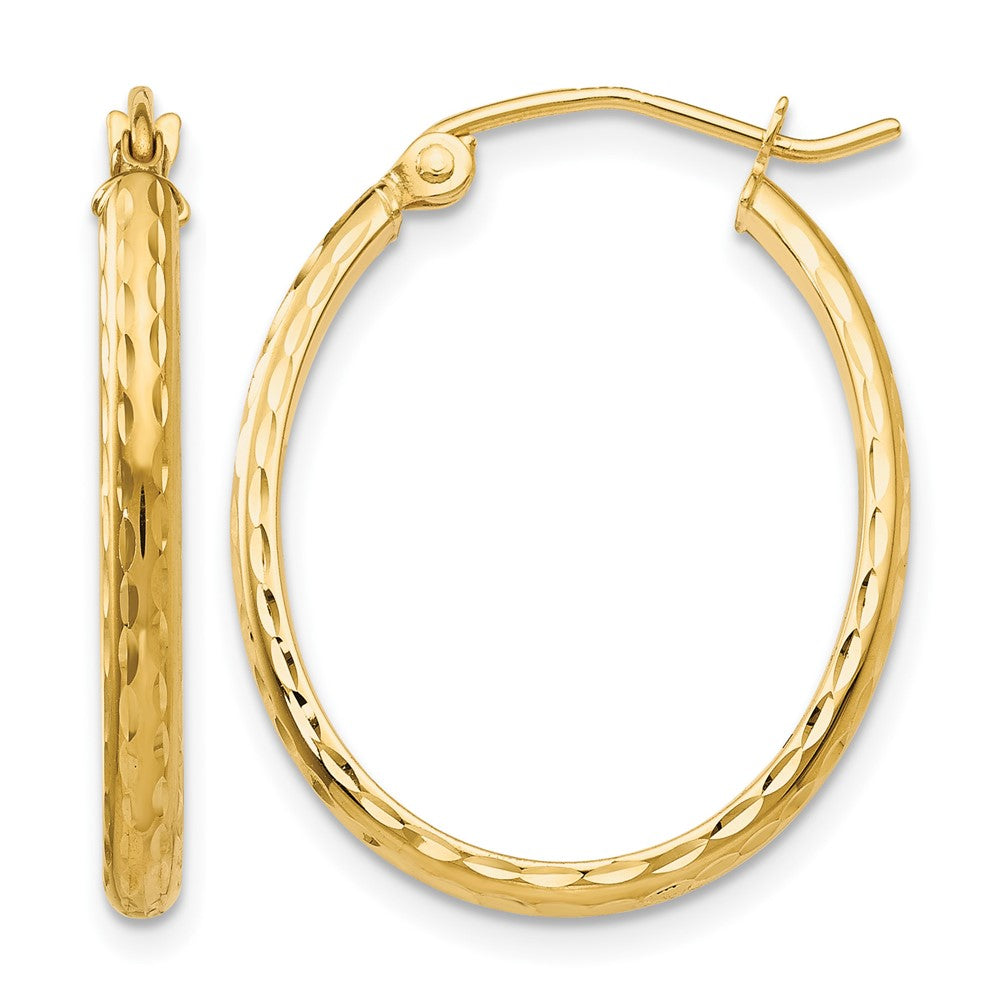 14k 2.5x25mm Lightweight Diamond-cut Oval Tube Hoop Earrings