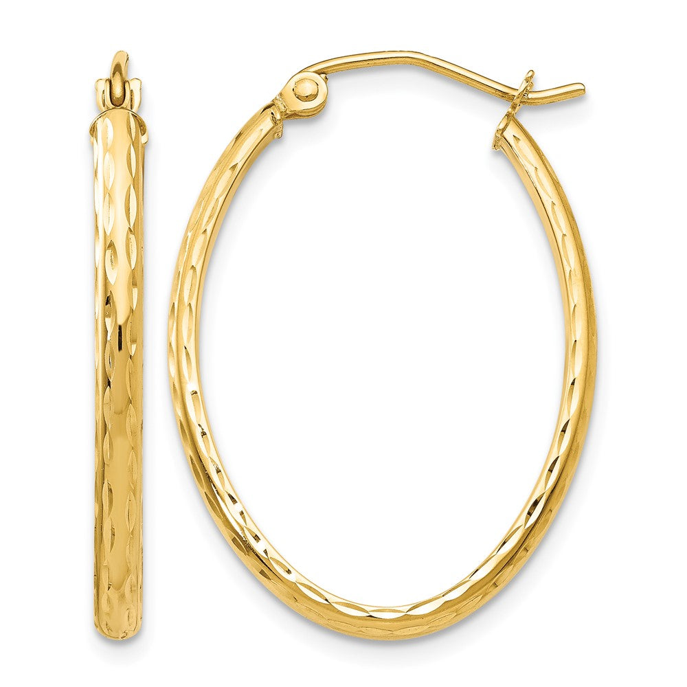 14k 2.5x29mm Lightweight Diamond-cut Oval Tube Hoop Earrings