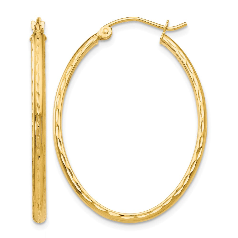14k 2.5x35mm Lightweight Diamond-cut Oval Tube Hoop Earrings