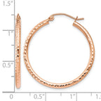 14k Rose Gold 2x30mm Diamond-cut Polished Tube Hoop Earrings