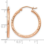 14k Rose Gold 2x25mm Diamond-cut Polished Tube Hoop Earrings