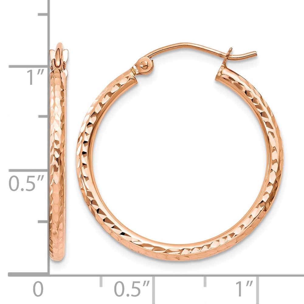 14k Rose Gold 2x25mm Diamond-cut Polished Tube Hoop Earrings