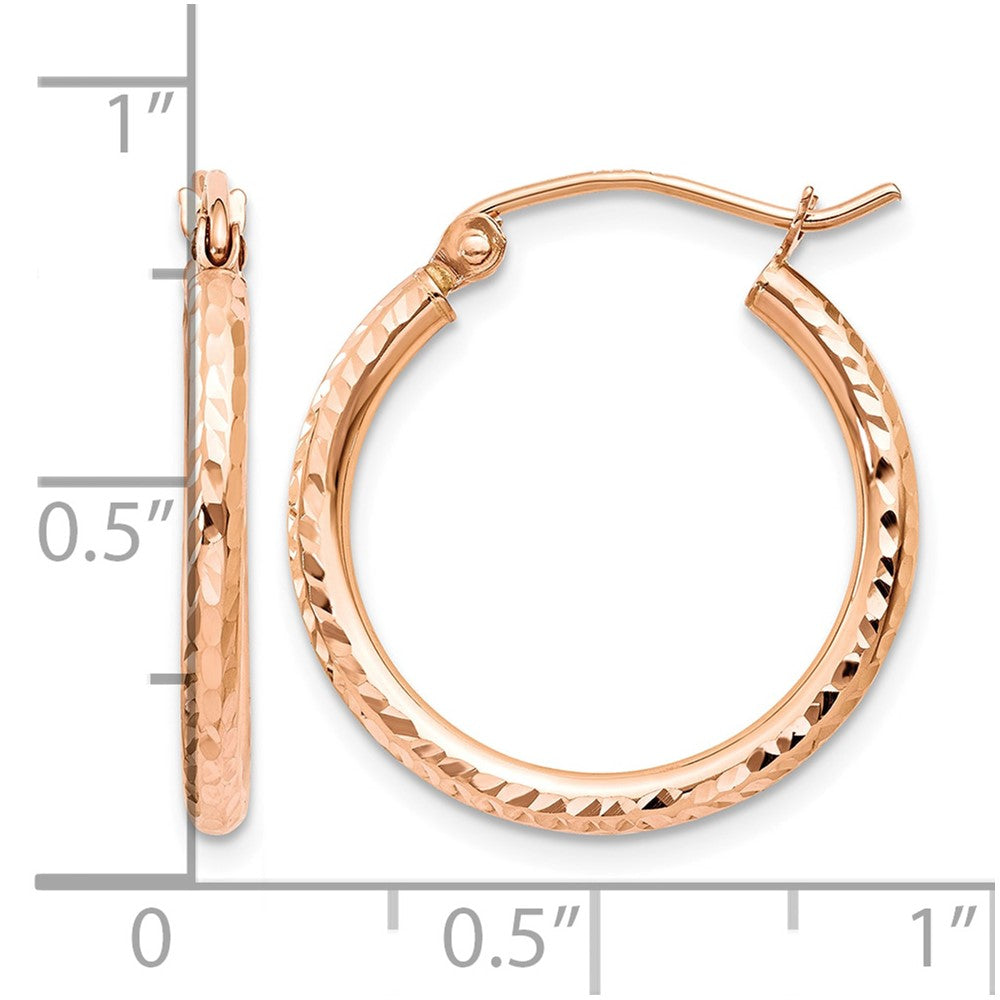 14k Rose Gold 2x20mm Diamond-cut Polished Tube Hoop Earrings