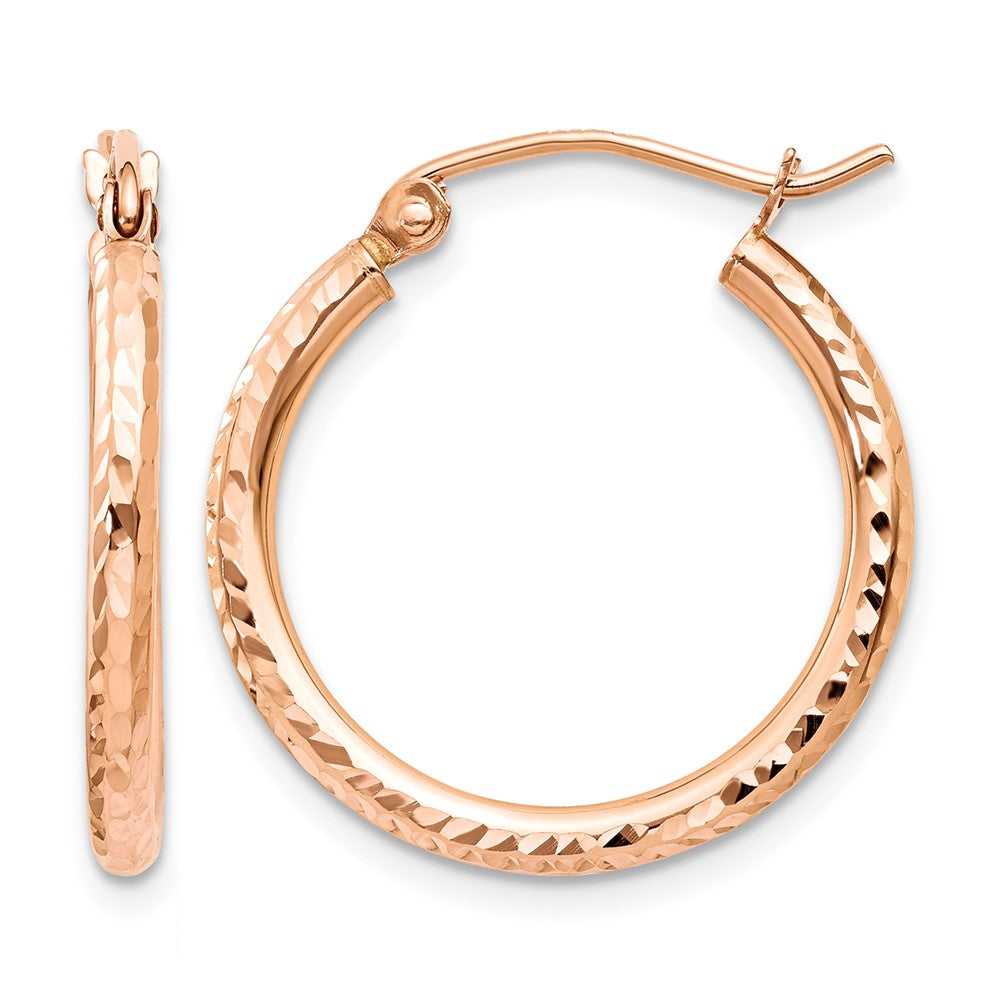 14k Rose Gold 2x20mm Diamond-cut Polished Tube Hoop Earrings