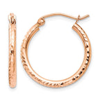 14k Rose Gold 2x20mm Diamond-cut Polished Tube Hoop Earrings