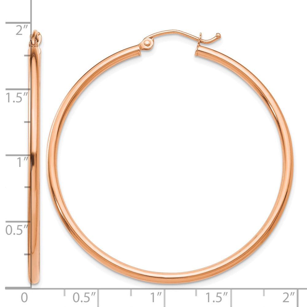 14k Rose Gold 2x45mm Polished Lightweight Tube Hoop Earrings