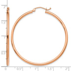 14k Rose Gold 2x45mm Polished Lightweight Tube Hoop Earrings