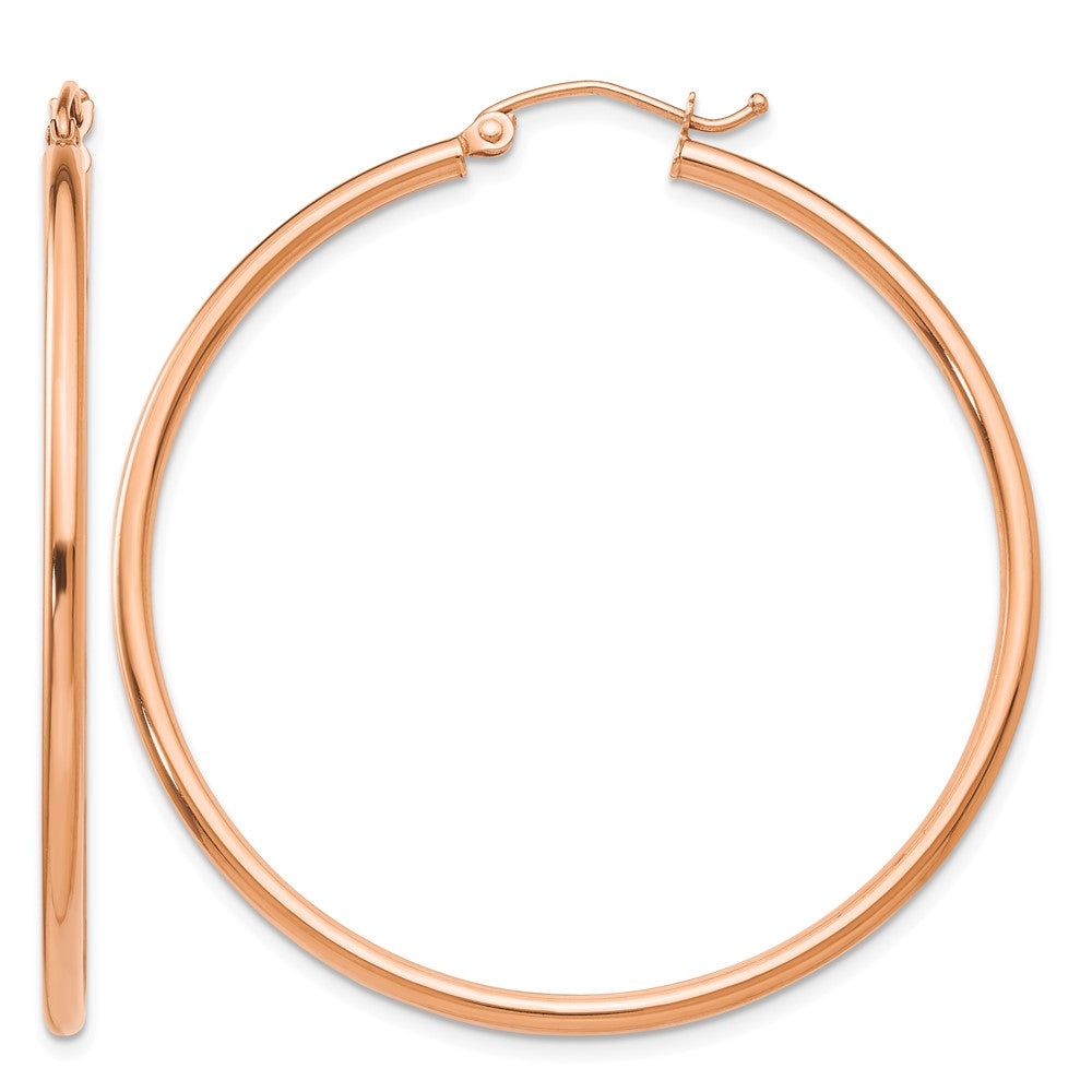 14k Rose Gold 2x45mm Polished Lightweight Tube Hoop Earrings