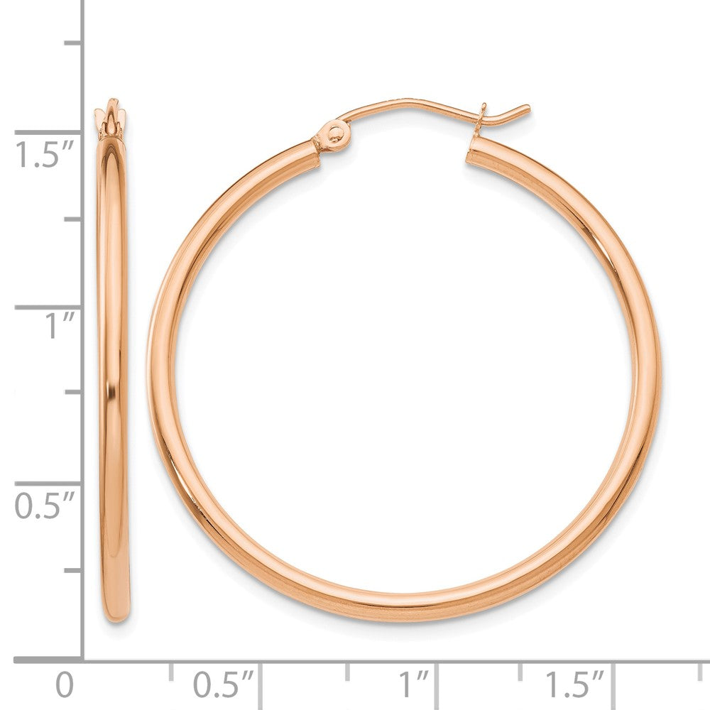 14k Rose Gold 2x35mm Polished Lightweight Tube Hoop Earrings