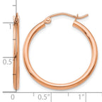 14k Rose Gold 2x25mm Polished Lightweight Tube Hoop Earrings