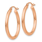 14k Rose Gold 2.5x25mm Polished Lightweight Tube Hoop Earrings