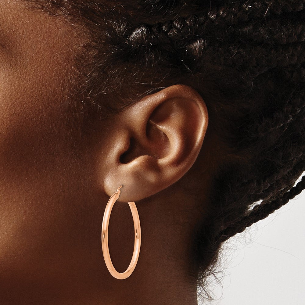 14k Rose Gold 2.5x35mm Polished Lightweight Tube Hoop Earrings