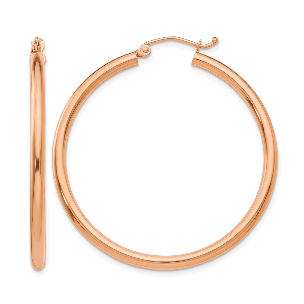 14k Rose Gold 2.5x40mm Polished Lightweight Tube Hoop Earrings